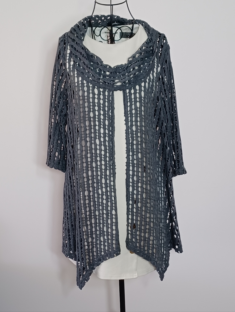 Yushi Gray Laser Cut Out Tunic - Size L